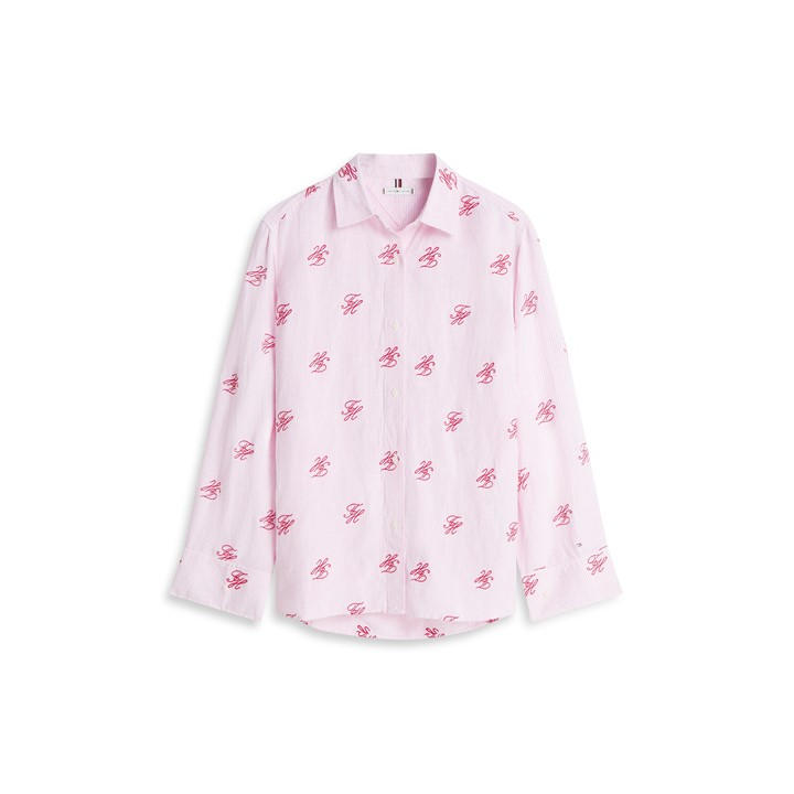 Tommy Hilfiger Women's Long Sleeve Plain Shirt Pink Size 10 (S)