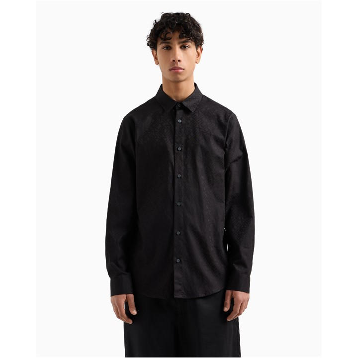 Armani Exchange Men's Long Sleeve Patterned Shirt Black Medium
