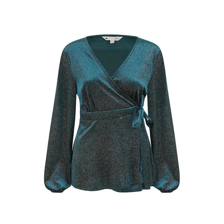 Yumi Sparkle Velvet Wrap Top Green 14 (L)