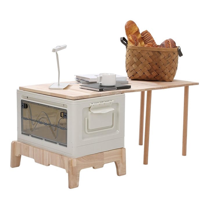 Breeins Foldable Camping Storage Box With Table White And Brown