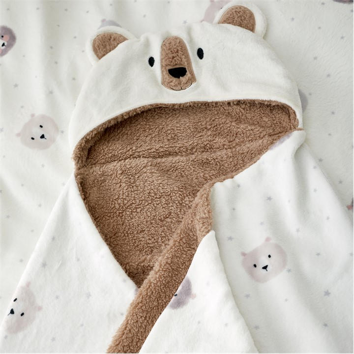 Catherine Lansfield Unisex Natural Cosy Bear So Soft Fleece 90X125cm Hooded Blanket In | Size: 90X125 Cm - Image 5