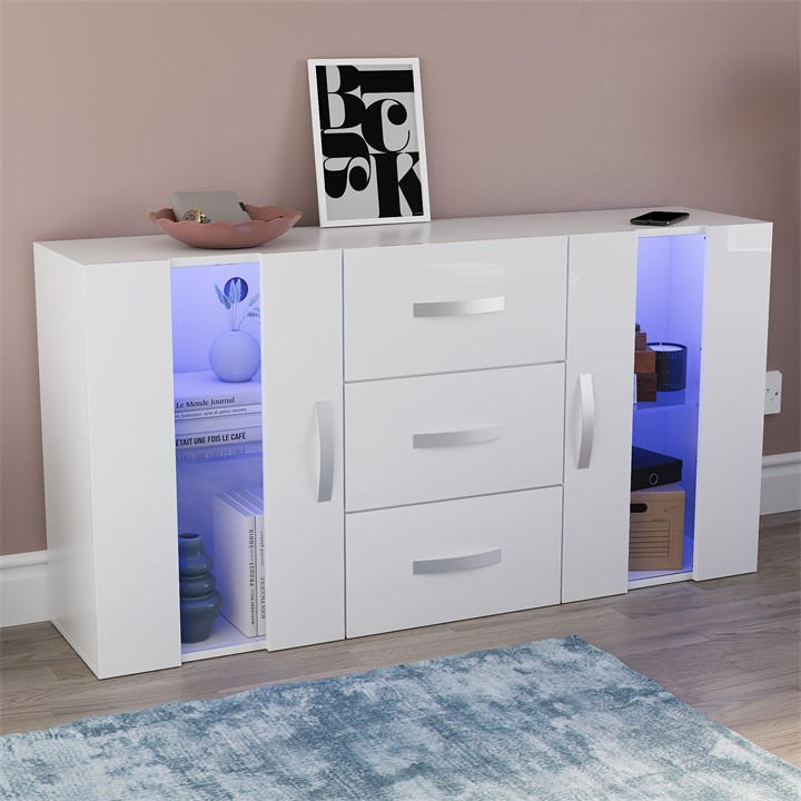 Photos - Storage Сabinet Lassic Astro 2 Door 3 Drawer Multi LED Sideboard 3 Drawer Black